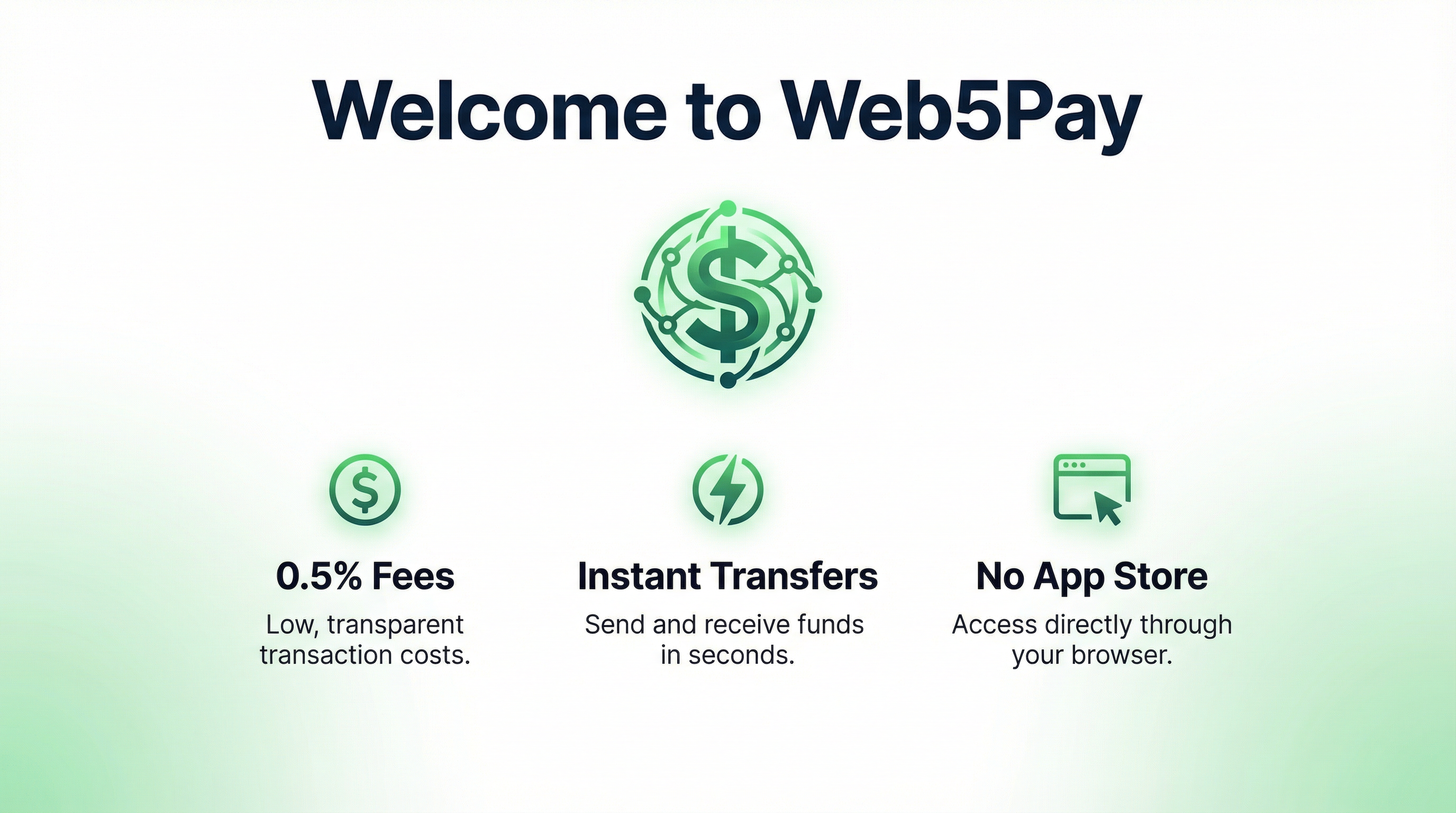 Welcome to Web5Pay - 0.5% Fees, Instant Transfers, No App Store